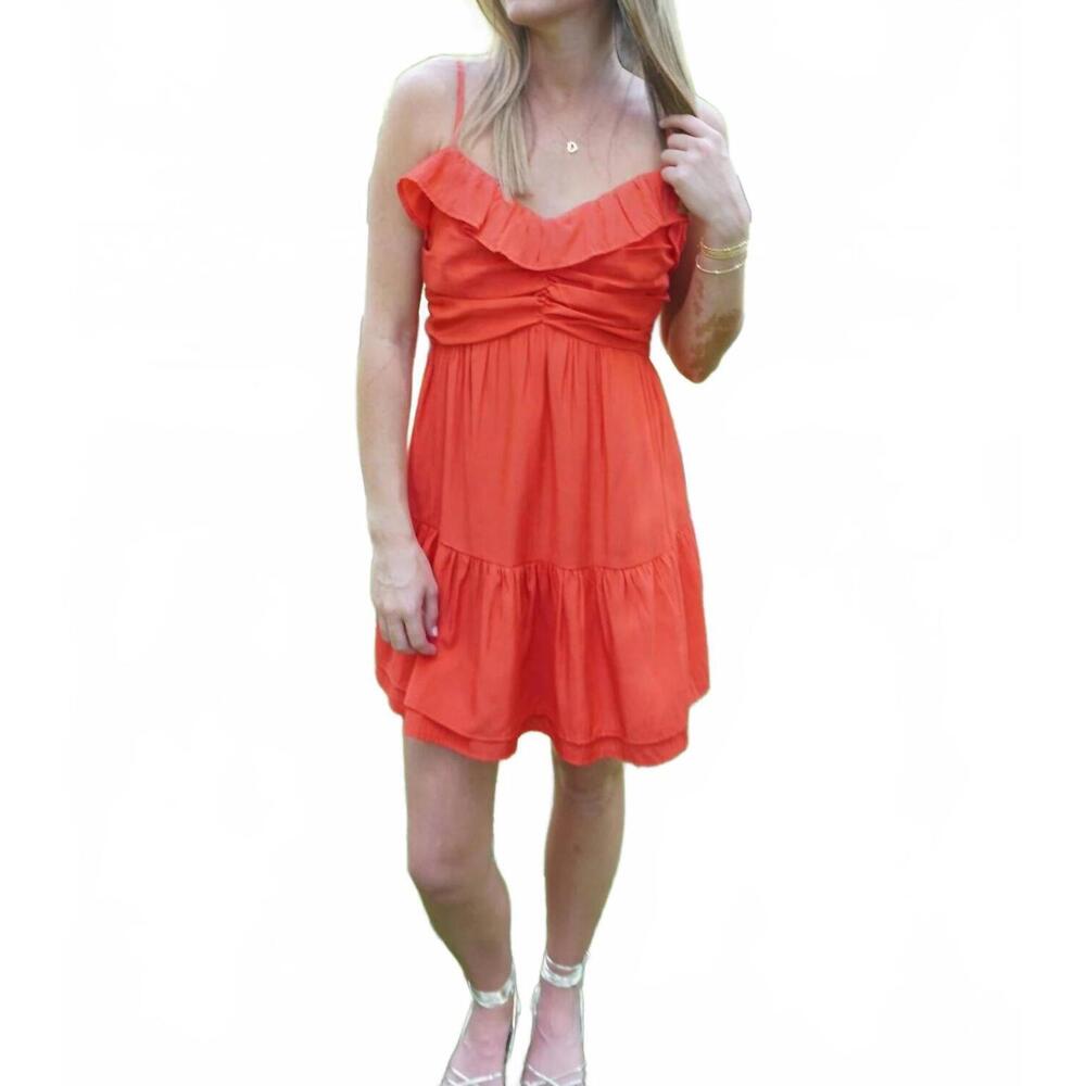 NEW DAY + MOON tiered ruffle mini dress in red americana